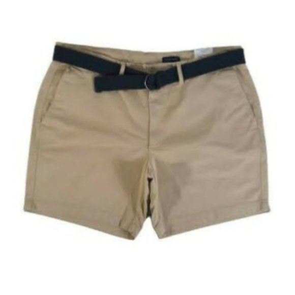 St John's Bay Shorts Comfort Stretch Mens Chino Pale Khaki Belted Size 42 - Picture 1 of 5